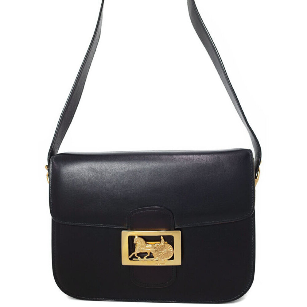 Celine Paris shoulder bag black leather horse carriage